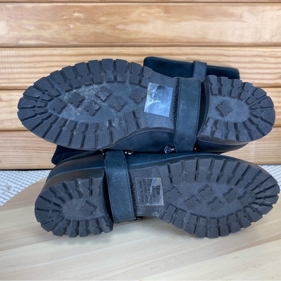 Sperry Top Sider Womens 6.5 US Black Leather Harness Boots Mid Calf Pull-on - Picture 3 of 11